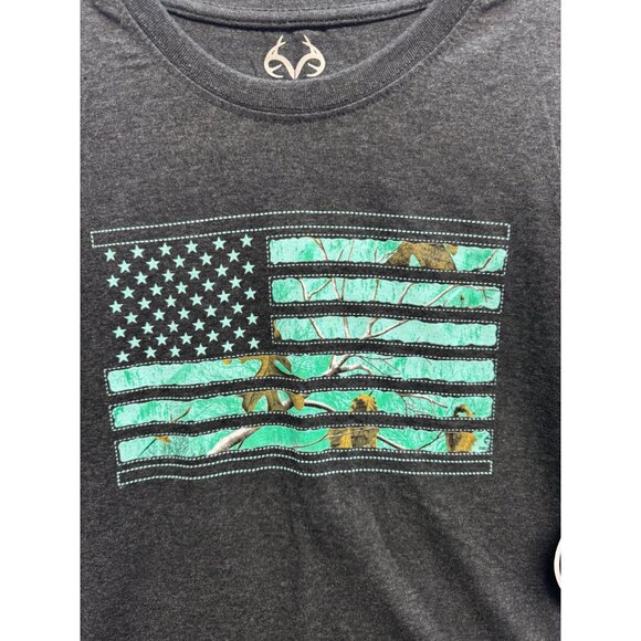 Realtree Long Sleeve Shirt M Charcoal Gray W/ Teal Camo Flag Design - Picture 2 of 11